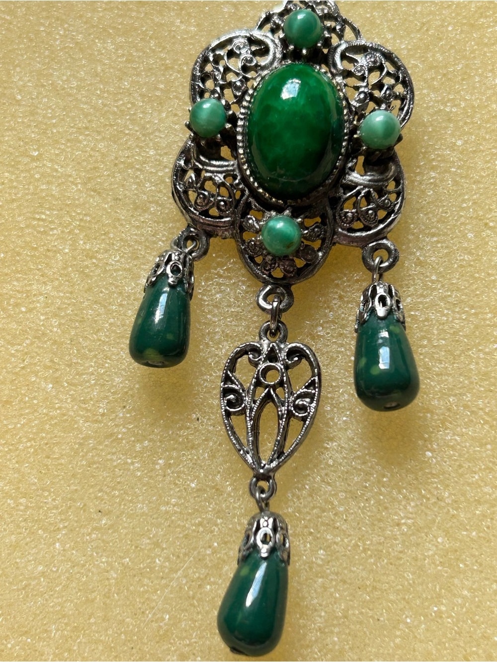 Green Filigree Drop Pendant Necklace - Brand